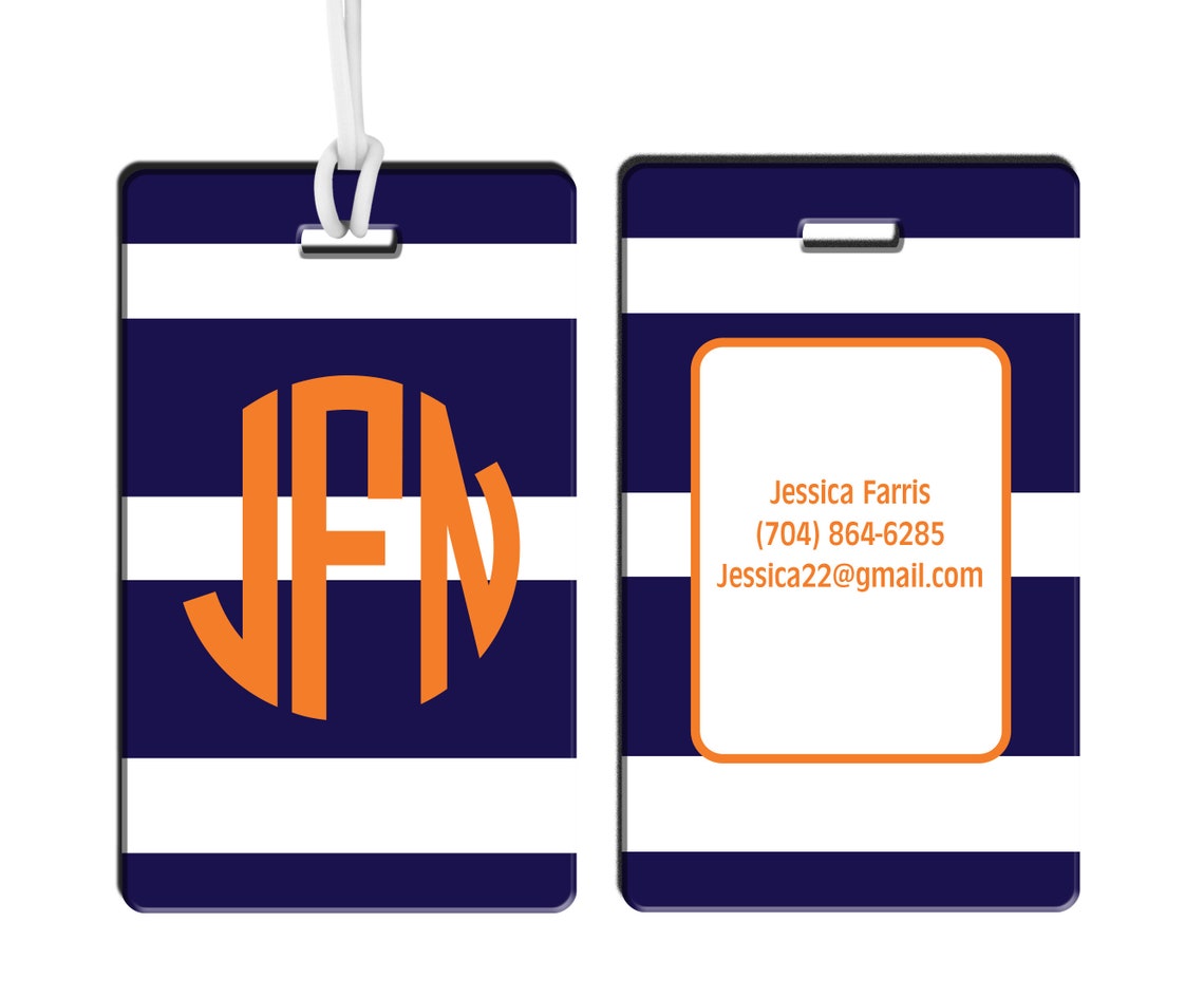 Monogram Striped Luggage Tag Personalized Bag Tags Preppy Etsy