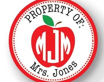 Personalized Stickers, Monogram Teacher Stickers, Apple Stickers, Waterproof Labels, Vinyl Stickers