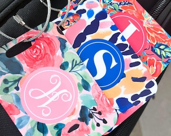 Personalized Luggage Tag, Floral Bag Tag, Monogrammed suitcase Tag, Travel Accessory, Customizable Bag Tag