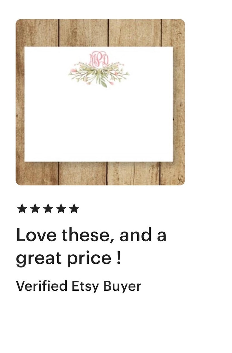 Floral Monogram Notecard Set, Personalized Vine Initials Stationery (Set of 10 flat cards), Custom Paper image 8