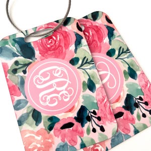 Personalized Luggage Tag for Her, Rose Floral tag, Monogram Luggage Tag, Travel Bag Tag