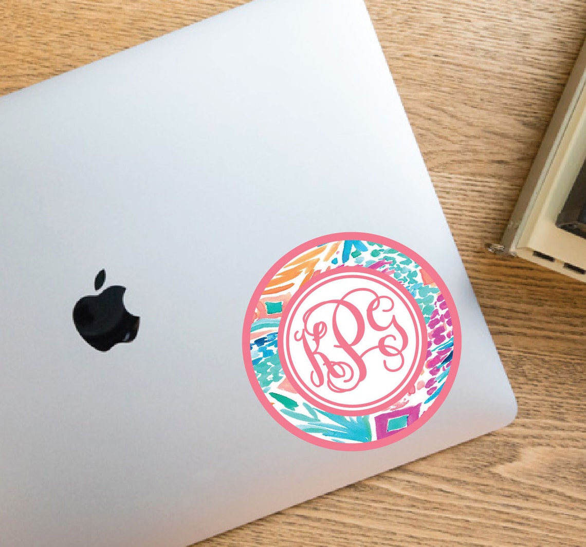 Monogram Sticker for Laptop Round Laptop Decal Vinyl Decal Etsy