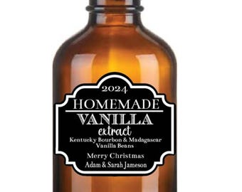 Personalized Homemade Vanilla Extract Labels, Waterproof Bottle Stickers, Christmas Gift Stickers, 8 stickers per sheet