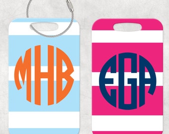 Custom Bag Tag, Monogram striped luggage tag, Personalized Travel, Wedding, Vacation Essentials,  Personalized Gift