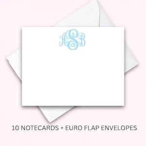 Personalized Monogram Notecard Set, Custom Preppy Stationery, Bold Interlocking Initials, Thank you notes, Set of 10