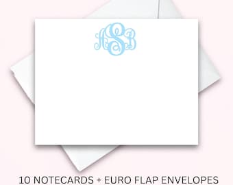 Personalized Monogram Notecard Set, Custom Preppy Stationery, Bold Interlocking Initials, Thank you notes, Set of 10