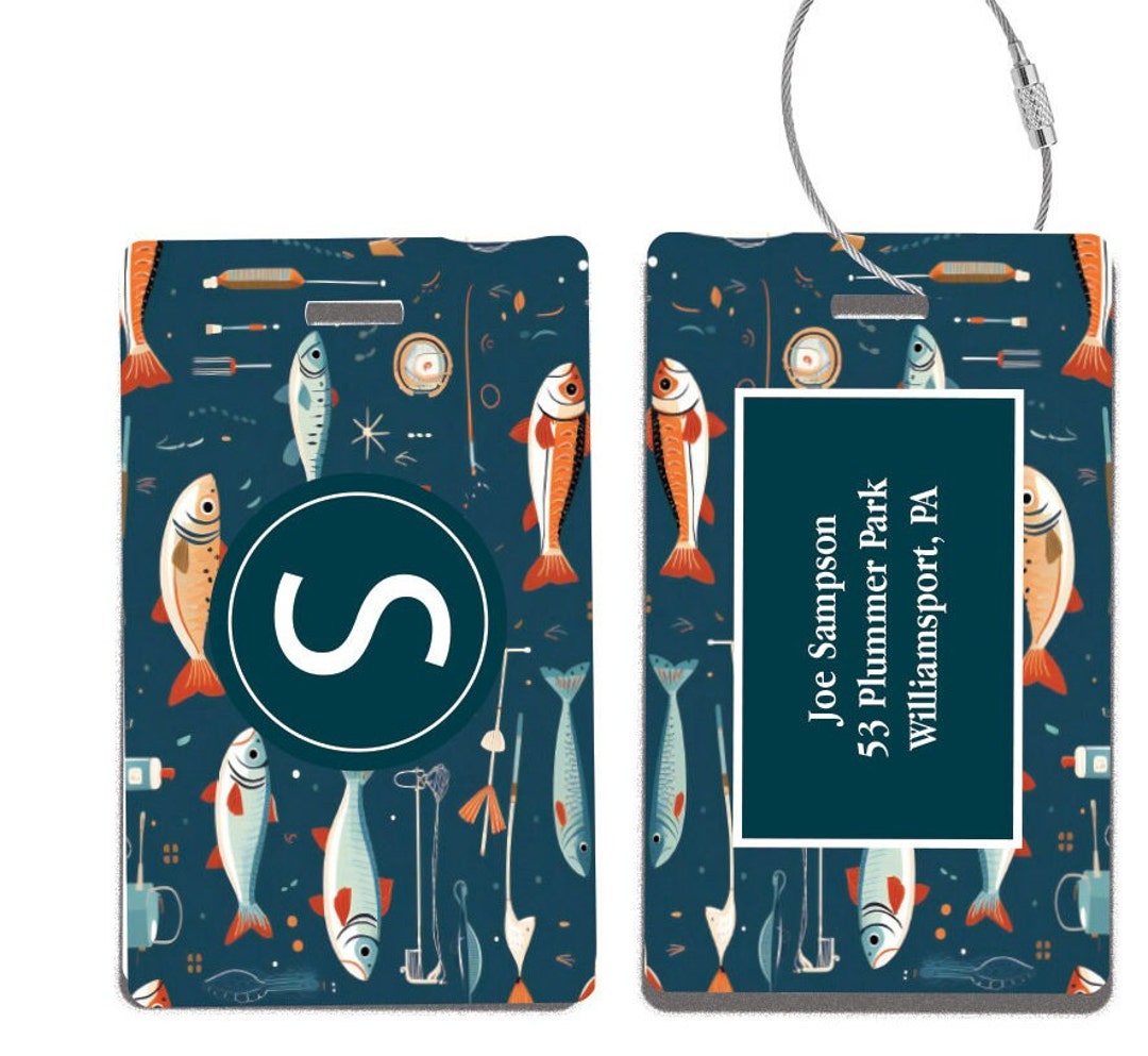 Personalized Double-sided Fishing Print Luggage Tag, Gift for the Fisherman  