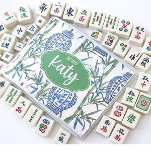 Personalized Mahjong Card Protector,  Custom Trifold Cover, Mahjong Accessories, NMJL Large Card,  Blue Chinoiserie Vase,  Card Sleeve