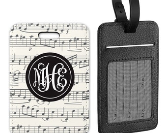 Personalized  Luggage Tag, Vegan Leather Custom Bag Tag, Monogram Bag Tag, Musical Note Bag Tag, Instrument Name Tag