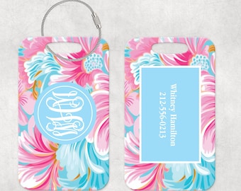 Personalized Bag Tag, Monogrammed luggage Tag, Pink and Light Blue  Floral Bag Tag, Traveler Gift,  Personalized Gift