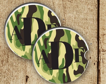 Camouflage Car Coasters, Monogram Car Coaster, Cup Holder Coaster, Car Accessories,  Personalized Coasters for him, set of 2