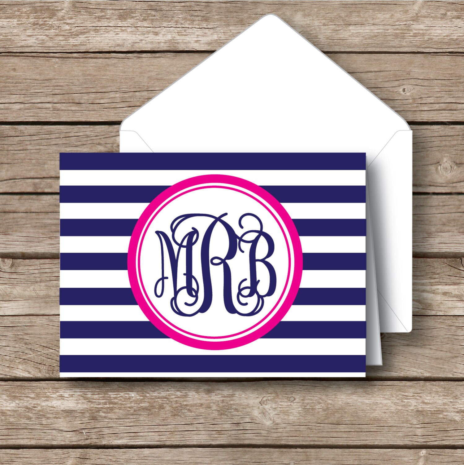Monogrammed stationery vine monogram striped preppy folded Etsy