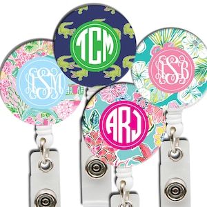 Personalized ID Badge Holder, Monogrammed Retractable Badge Reel, Badge pull, 24 Patterns