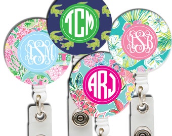 Personalized ID Badge Holder, Monogrammed Retractable Badge Reel, Badge pull, 24 Patterns