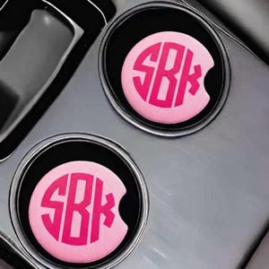 Personalized Neoprene Car Coasters, Circle Monogram Car Accessory, Cup Holder Protectors (Set of 2)