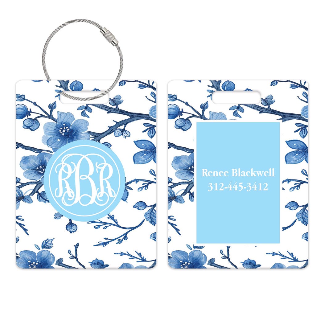 Vtl Tag Personalized Blue Cherry Blossom Bag Tag, Chinoiserie Luggage Tag ...