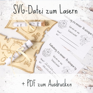 Invitation au fichier SVG pour les anniversaires d'enfants, carte au trésor, fête des pirates, à graver au laser et à tracer, y compris fichier PDF à imprimer et à joindre