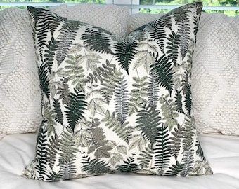 Fern Throw Pillow COVER 20"x20" / Dot's Green Thumb Leaf Fabric / Her & History