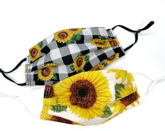 Sunflower Face Mask Women's buffalo check sunflower mask