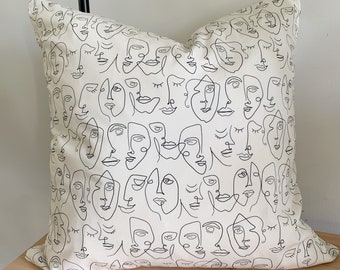 Abstract Faces Throw Pillow COVER 20"x20" /Perfectly Imperfect Face Art Pillow Cover with zipper / Luna & Laurel