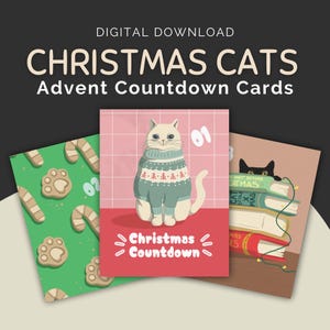 Christmas Cats - Advent Countdown Calendar Cards - Digital Download