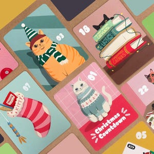 Calendario dell'Avvento con conto alla rovescia per Natale con gatto / Decorazioni per scrivania