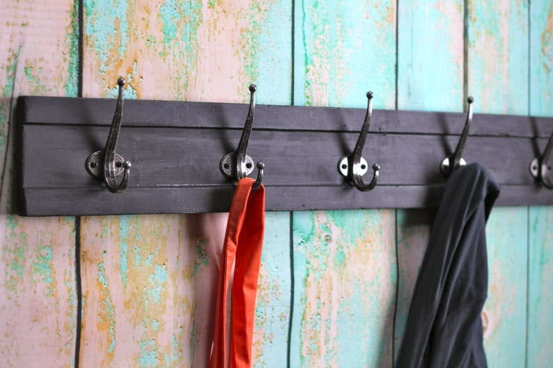 Long Vintage trim Coat Rack Black distressed Etsy