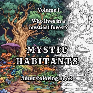 Mystic Habitants - Printable Adult Coloring Book | Mystical Creatures | Enchanted Fantasy Scenes | Relaxation Coloring | Instant Download