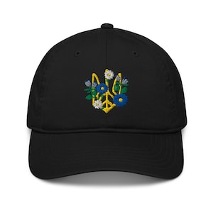 Organic Dad Hat with Ukrainian Trident | Eco-Friendly Unstructured Cotton Cap