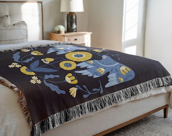 Ukrainian Folk Birds Woven Blanket | Symbol Of Peace And Heritage | Boho Floral Throw | Ukrainian Cultural Decor | Cozy Heritage Gift