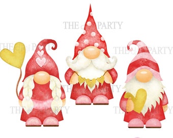 Watercolor Valentine Gnomes Clipart, valentines day heart, sublimation printable graphics, clip arts instant download