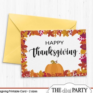 Glücklich Thanksgiving druckbare Grußkarte, dankbar für Sie Karte, Blätter Kürbis und Herbst digital und Instant Download PDF