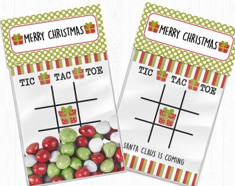 Tic Tac Toe printable christmas activity kit game with bag labels, great for kids, editable text instant download