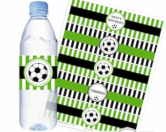 Soccer water bottle digital labels, editable sports printable wraps available for instant download