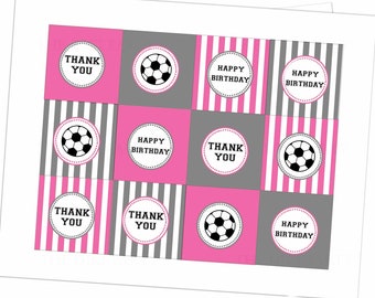 Girl soccer printable toppers or circles for cupcakes, tags,sports digital stickers , instant download