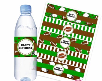 Football water bottle digital labels, editable sports printable wraps available for instant download