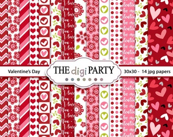 St Valentine's day digital Paper pack, love and friendship for card making, gifts and craftsitations