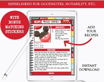 Magic Theme Digital cook and recipe Book for GoodNotes on tablet and and Ipad with hyperlinks, organizer with divider tabs