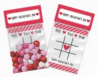 Tic Tac Toe printable valentines day game and bag labels, great for kids and school favors and valentine party, editable instant download