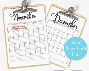 2024 Calendar, Lined & Unlined Monthly, vertical format, letter size 8.5x11, Jan - Dec, simple aestethic style Printable Download