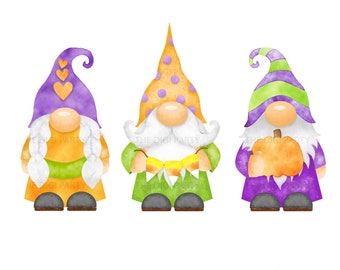 Imágenes Prediseñadas de Gnomos de Halloween en Acuarela para uso comercial