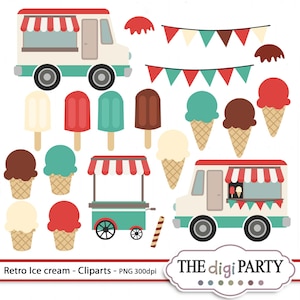 Stare retro lody clipart, ciężarówka z lodami, do druku do sublimacji i działań, do użytku komercyjnego