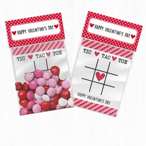 Tic Tac Toe étiquettes de jeu et de sacs imprimables pour la Saint-Valentin, idéales pour les enfants et les faveurs scolaires et la fête de la Saint-Valentin, téléchargement instantané modifiable