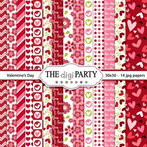 St Valentine's day digital Paper pack, love and friendship for card making, gifts and craftsitations image 1