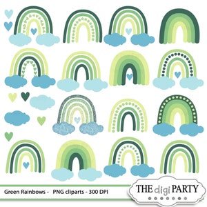 Clipart Arco-íris Verde, Gráficos Glitter Rainbow Png para Sublimação