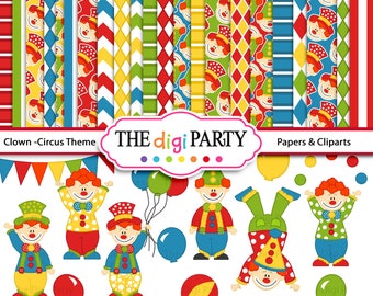 Clown digital papers and cliparts pack, circus or carnival theme for card making available for instant download