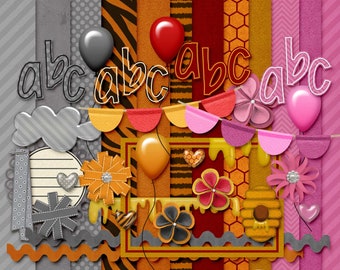 Cute bear digital scrapbook kit with papers and clip art elements available for instant download