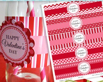valentine's day 3D digital water bottle labels and cupcake toppers printables, valentine digital printable valentines