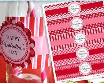 valentine's day 3D digital water bottle labels and cupcake toppers printables, valentine digital printable valentines