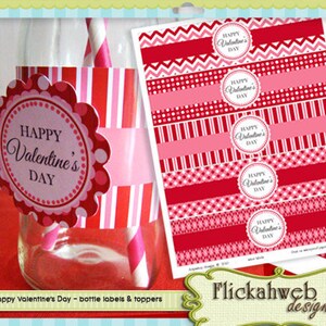 valentine&#39;s day 3D digital water bottle labels and cupcake toppers printables, valentine digital printable valentines